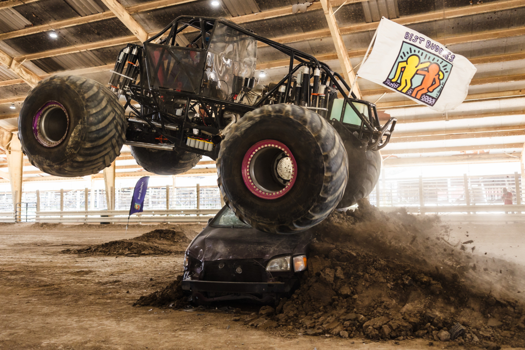 Marcus Jackson is jumping a van in a monster truck at Peoria's Expo Gardens!